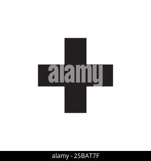 Black plus icon. Simple add symbol. Vector cross shape. Minimal medical sign. Stock Vector