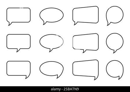 Blank speech shapes. Outline talk icons. Vector conversation frames. Minimal black line. Stock Vector