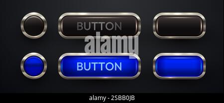 luxury Button set. Glossy metal buttons. Vector illustration Stock Vector