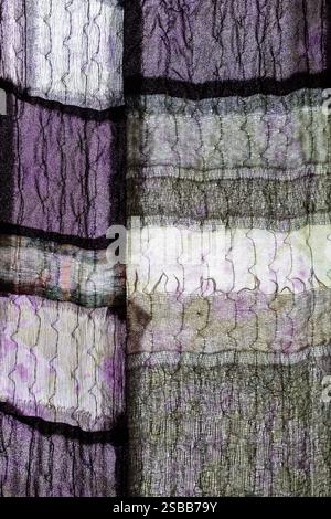 textile background from hand stitched silk patchwork fabric Stock Photo