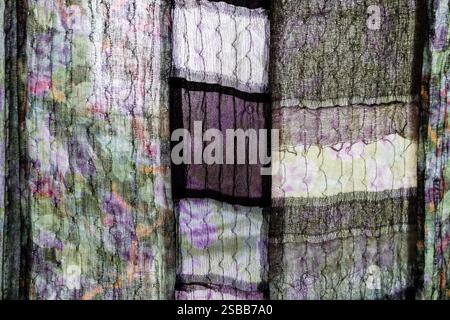textile background from handcrafted silk patchwork cloth Stock Photo
