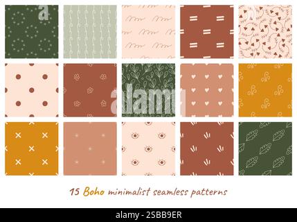 15 seamless patterns set in Boho style. Stock Vector