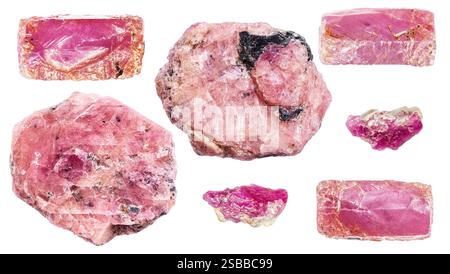 set of various samples of raw ruby minerals isolated on white background Stock Photo