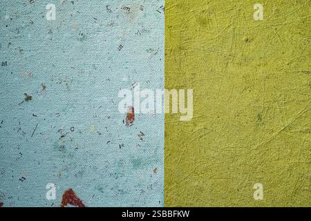 Close up light blue and olive green handmade paper texture Stock Photo