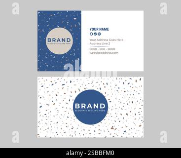 Blue White Terrazzo Elegant Minimalist Business Card Design Stock Vector