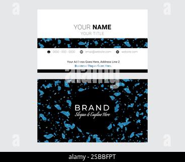 Minimal Black and Blue Modern Terrazzo Business Card Design Stock Vector
