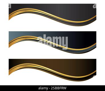 Dark Black, Brown and Gold Letterhead Header Divider Template Set Stock Vector