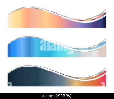3D Letterhead Divider Template, Business Separator Footer Illustration Set with Colorful Waves Stock Vector