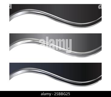 Black and Gray Letterhead Header Divider Template Set with Silver Wave Stock Vector