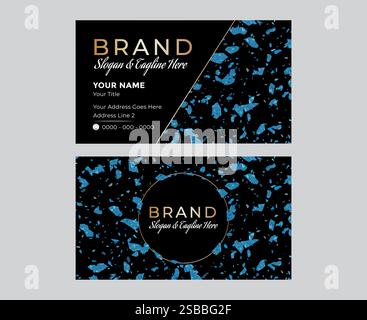 Elegant Luxury Black and Blue Terrazzo Business Card Stock Vector