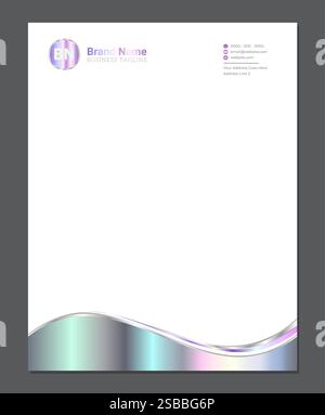Blank Pastel Silver Letterhead Template with Modern Wave Footer Stock Vector