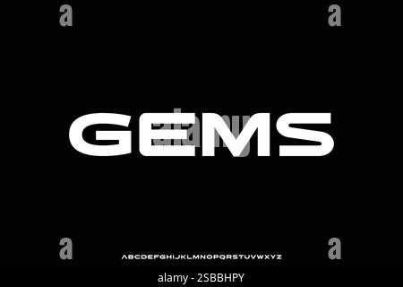 Elegant bold wide sans serif alphabet display font vector. Gems typeface Stock Vector