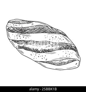 Bread and bakery doodle set. Bagel, croissant, baguette, bun, cookie, sliced bread in sketch style. Hand drawn vector illustration isolated on white b Stock Vector