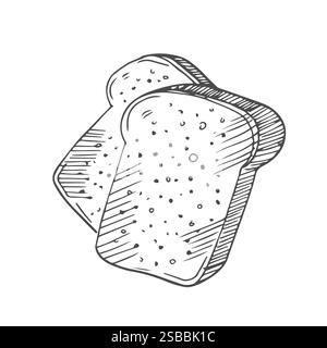 set of drawn sliced bread and toasts illustration isolated on white. wheat rye or whole grain square loaf with various bread slices. sandwich icons co Stock Vector