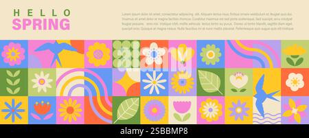 Hello spring geometric banner. Stock Vector