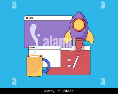 Programming teaching development flat character vector concept operation hand drawn illustration Stock Vector