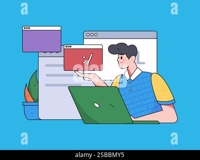 Programming teaching development flat character vector concept operation hand drawn illustration Stock Vector