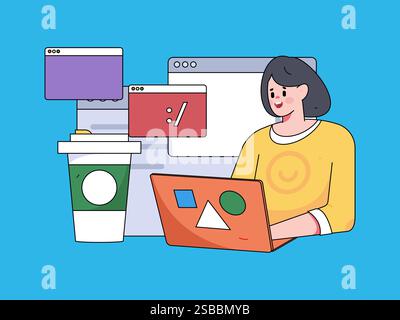 Programming teaching development flat character vector concept operation hand drawn illustration Stock Vector