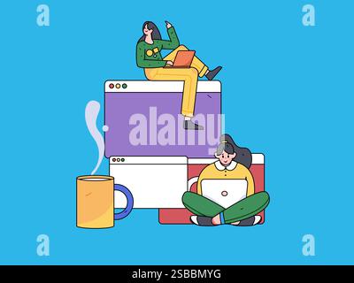 Programming teaching development flat character vector concept operation hand drawn illustration Stock Vector