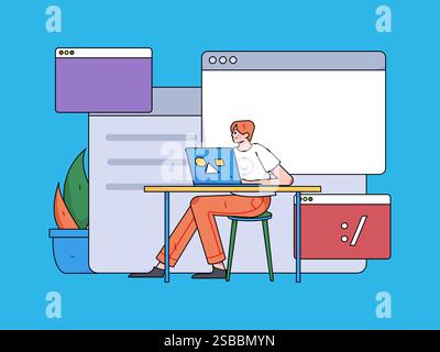 Programming teaching development flat character vector concept operation hand drawn illustration Stock Vector