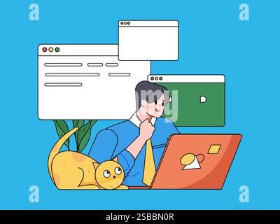 Programming teaching development flat character vector concept operation hand drawn illustration Stock Vector