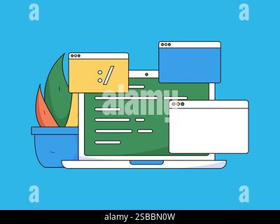 Programming teaching development flat character vector concept operation hand drawn illustration Stock Vector
