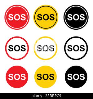 Set of SOS help icon, safety support alert design, save vector illustration . Stock Vector