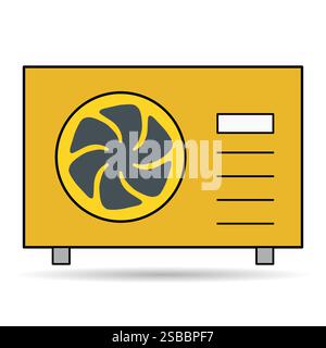 Heat pump air source shadow icon, cooling electric system machine, cool web vector illustration . Stock Vector
