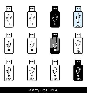 Set of USB icon technology, connect device sign, electronic portable symbol ,vector illustration media . Stock Vector