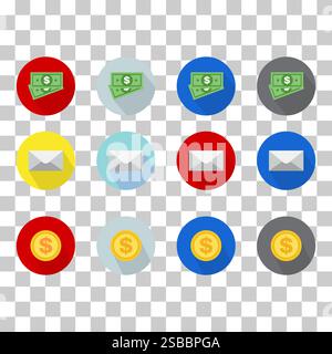 Set of Dollar paper money icon, symbol on color background. Vector isolated design . Stock Vector