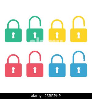 Set of Lock classic design icon, keyhole web button shape, secure vector illustration . Stock Vector