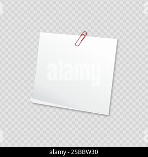 Paper for note with clip. Blank paper with paper clip template Stock Vector