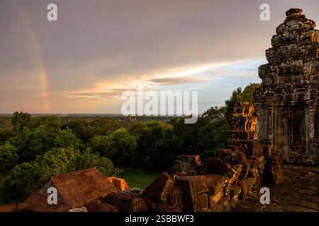 Siem Reap, Cambodia - 24 November 2023: Sunset of Angkor Wat seen from Phnom Bakheng Stock Photo