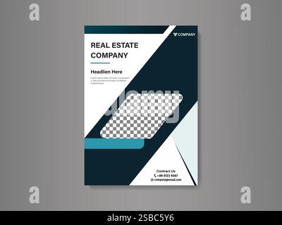Modern Real Estate Company Flyer Design with Dark Blue and White Color Scheme Stock Vector