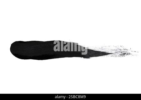 Brush stroke in black oil paint, highlighted on white background Stock Photo