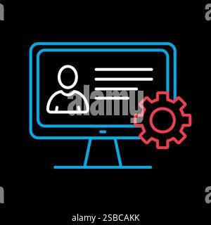 User customize settings on monitor vector on black background icon. User interface customization, programming. Concept of creating, setting personal p Stock Vector