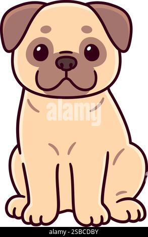 Cute cartoon pug sitting. Simple drawing, vector clip art illustration. Stock Vector