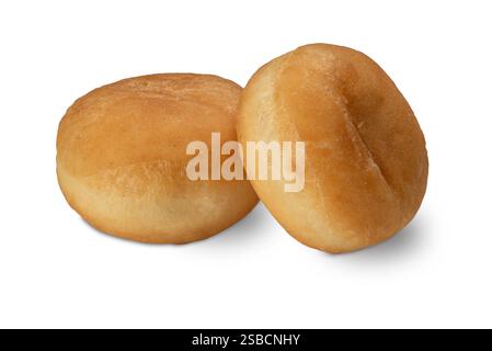 Berliner doughnut cream fillings without powdered sugar. Two german Krapfen isolated on white with clipping path included Stock Photo