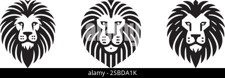 3 Set of Lion Head Icon Illustration EPS Vector Design for Logo Stock Vector