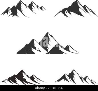 5 set of minimalist black mountain silhouettes vector art design suitable for logo, outdoor branding, decorative elements Stock Vector