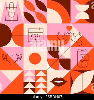 Geometrical Line Valentines Day Seamless Pattern Stock Vector