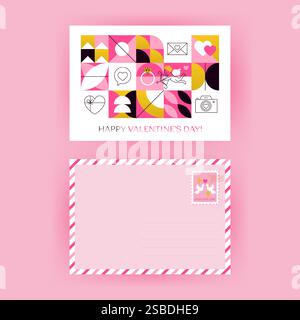 Postal Postcard Happy Valentines Day Stock Vector