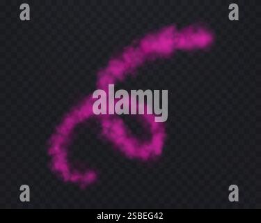 Realistic pink smoke spiral or haze on a transparent background. Magic fog, vapor, smoke line left by flight. Vector illustration. Stock Vector