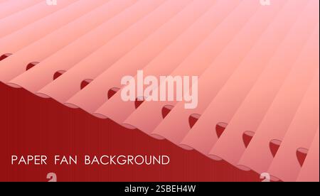 Horizontal red paper fan abstract background with pastel folded surface, cover, site presentation in HD format. UI template layout for web design of i Stock Vector