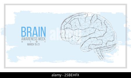 Brain awareness week concept. Banner template with low poly brain and text. Vector illustration Stock Vector