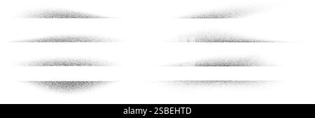 Dotted fading shadow collection. Stippled shade effect set. Textured vanishing halftone gradient stripes. Black sprayed grainy strips pack. Noise edge bundle for separate and divide. Vector Stock Vector
