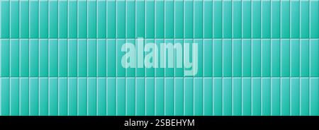Seamless blue green tile pattern. Rectangle ceramic tiled texture for bathroom wall, kitchen floor, pool surface. Repeating cyan mosaic grid background. Turquoise vertical brick backdrop. Vector Stock Vector