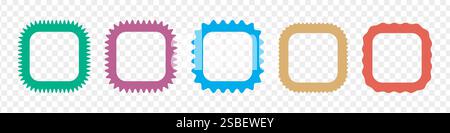 Zigzag edge rounded square frames collection. Stock Vector