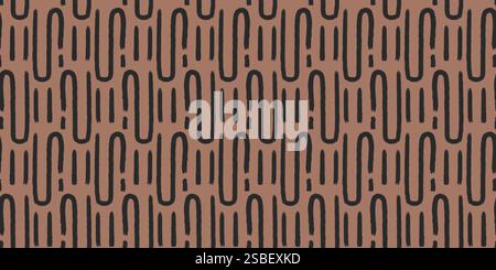 Abstract lines seamless pattern. Curved grunge stroke endless background. Wavy black brush ink shapes repeat cover. Tribal continuous ornament. Patter Stock Vector