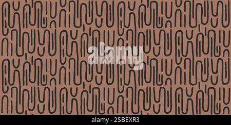 Abstract maze lines seamless pattern. Curved grunge stroke endless background. Black brush ink shapes repeat cover. Tribal continuous ornament. Patter Stock Vector